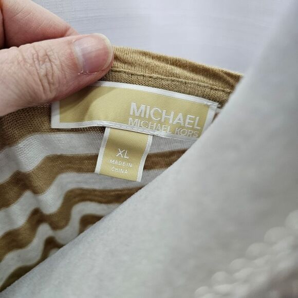 MICHAEL Michael Kors Tan Striped Tie Hem Linen Blend Top Size XL - Picture 4 of 9